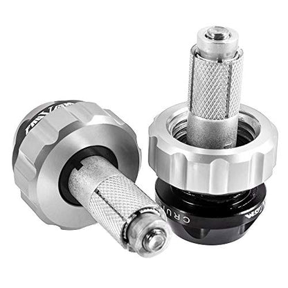 Throttle Lock Cruise Control Grip Ends Handlebar Plugs Sliders for 22mm Motorcycle Handlebar with 14mm/18mm Inner Diameter or with M6 Screw Holes (Silver) - color: Silver