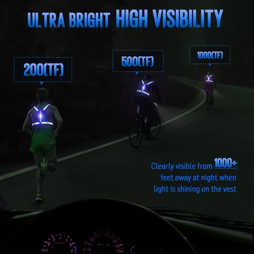 LED Rechargeable Reflective Vest with 11hrs Runtime, Light Up Safety Gear for Night Running Walking Cycling, USB Rechargeable - color: Blue