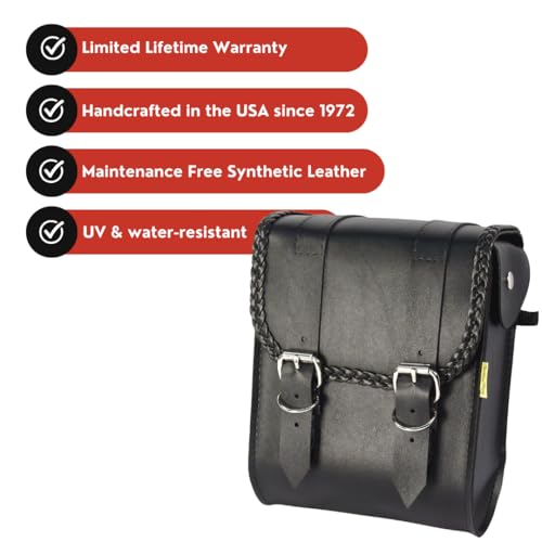 Dowco Willie & Max 58481-20 Braided Series: Synthetic Leather Motorcycle Sissy Bar Bag, Black, Universal Fit, 6 Liter Capacity - style: Braided Series