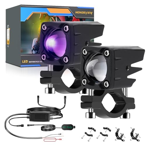MONDEVIEW LED Motorcycle Auxiliary Light Kit, 5 Modes, Spot Driving Lights, Compatible with Tractor Truck ATV UTV SUV Boat,Purple - color: Purple
