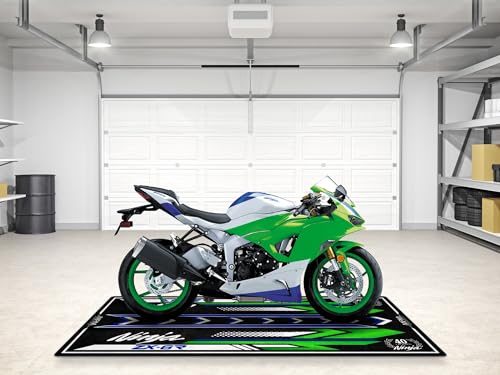 Parking Mat for Ninja ZX-6R Series Motorcycle Models, Pit Mat, Washable Non-Slip Garage, Showroom Mat, Rug (40th Anniversary, Size 2: 102 x 47/260 x 120 cm)
