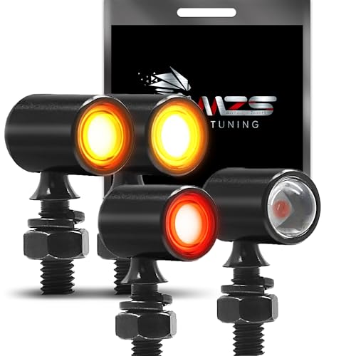 MZS Motorcycle LED Turn Signals, Front Light Amber+Amber and Rear Red Mini Brake Tail Light Blinkers, Minimalist Design, Universal 6mm Screw Compatible with Most Family Motorcycles - color: Light Amber/Amber+Red, size: Mini Size Rear + Front
