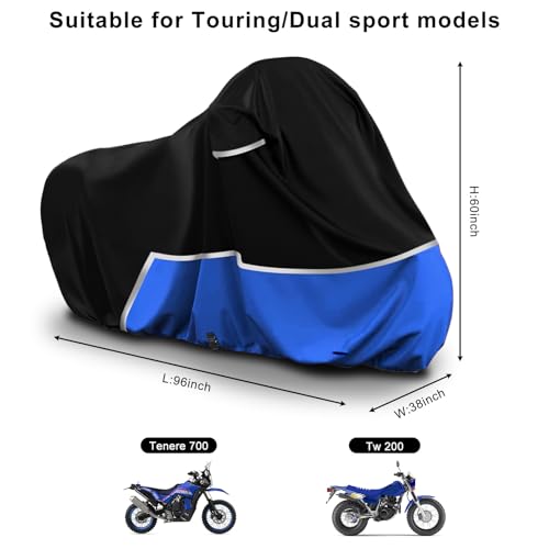 Waterproof Motorcycle Cover Compatible with Yamaha Tenere 700/Tw200 Touring Models, 420D Oxford Cloth Motorcycle Cover for Snow Rain Dust Protection - size: Tenere 700/TW200-Black