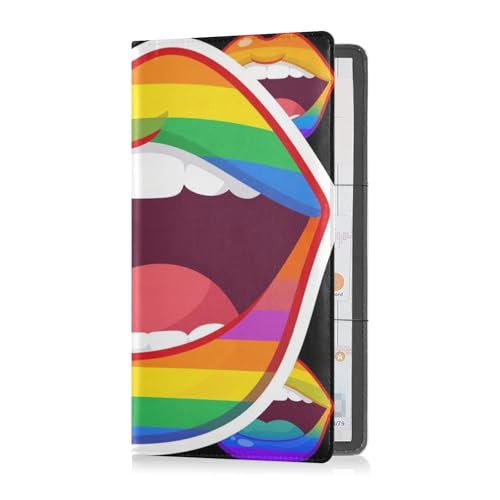 GuoChe Pu Leather Registration and Insurance Card Holder Men Women Document Wallet for any Car, Truck, Motorcycle, Trailer or Boat Rainbow Lips - Lgbt Pride - color: 10