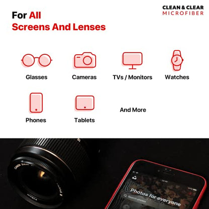 Clean & Clear Microfiber Extra Large Cleaning Cloth [4 Pack] - Ultra Premium Microfiber for Camera Lens, Glasses, Screens, and All Lens - size: 4 Pack