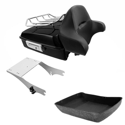 TCMT Chopped Motorcycle Trunk Box Backrest Detachable Mounting Rack Luggage Rack Fit For Harley Touring 1997-2008 Road King Road Street Electra Glide Pack - color: Set C2 Chrome Latches#Chrome Rack