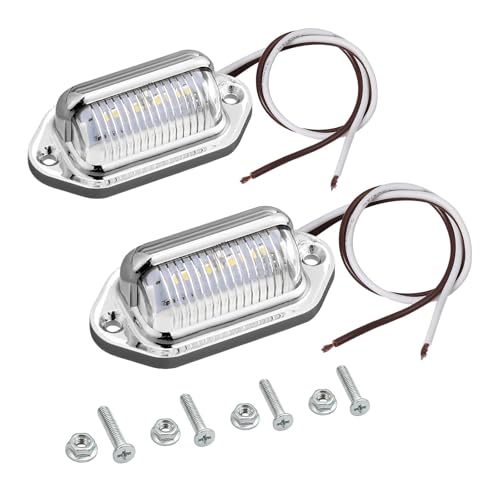 Justech 2PCS 4 LED License Plate Light, Waterproof 12V 24V LED Tag Lights Lamps Assembly White Light for Cars, Trucks, Trailers, Van, RV, Caravans and Lorries- Silver - color: Silver
