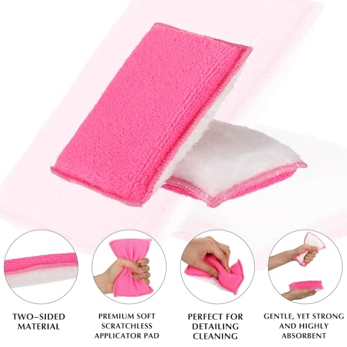 Mudder 8 Pcs Car Interior Scrubbing Sponge 5'' x 3'' Fiber Car Wax Applicator pad Household Cleaning Sponges for Leather Seat Couch Cleaning (Pink White) - color: Pink White
