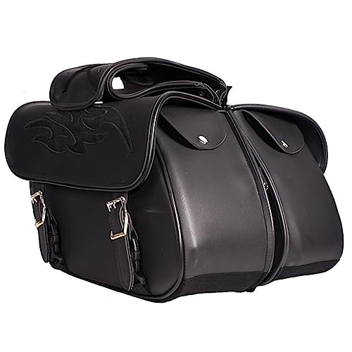 Dream Apparel Faux Leather Motorcycle Saddle Bags Throw Over Saddlebags, PVC Motorcycle Side Bags for Honda Shadow Sportster Softail Dyna V-star (Black, No Studs) - color: Black 27L No Studs