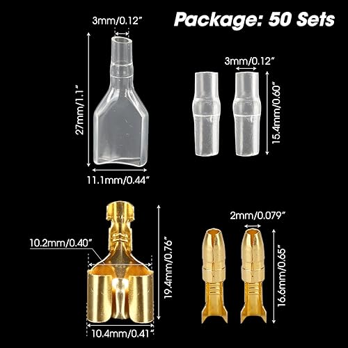 50 Sets Double Spade Connector 2 to 1 Motorcycle Wire Splice - for 4mm Bullet Crimp Terminal Heat Shrink Butt Diameter Male Female 1:2 Transparent Sheath with Sleeve, Electrical Connecting Tool