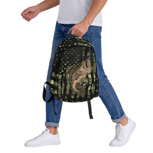 Camo Fish Backpack Bookbag Laptop Backpacks Multipurpose Daypack for Boys Girls School Men Women Travel Hiking - color: Camo Flag