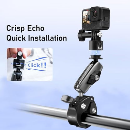 TELESIN S2 Quick Release Clamp Mount, Bike Motorcycle Handlebar Roll Bar Tube Clip Holder Attach Accessories for GoPro 13 12 11 10 9 8 Insta360 X5 X4 X3 GO3 Ace Pro 2 DJI Action 3 4 5 Pro Pocket 3 - color: Metal Single Ball+Quick Release