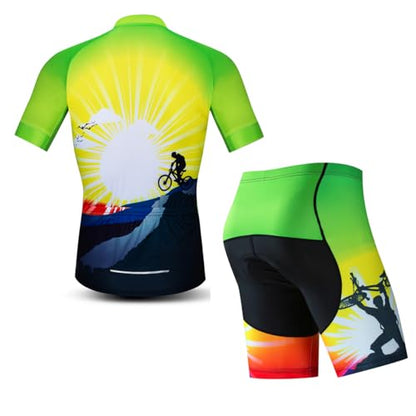 Cycling Jerseys Men,Mountain Bike Jersey Summer Short Sleeve Breathable Bicycle Tops Riding Bike Shirts Quick Dry - color: Green Set, size: Small