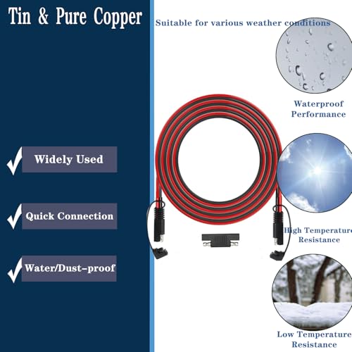 25FT SAE Extension Cable, SAE Connector with Dust Cover, Solar Wiring Adapters for Automotive RV Motorcycle Solar Panel Battery Charging.(16AWG) ﻿