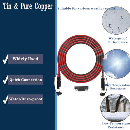 25FT SAE Extension Cable, SAE Connector with Dust Cover, Solar Wiring Adapters for Automotive RV Motorcycle Solar Panel Battery Charging.(16AWG) ﻿