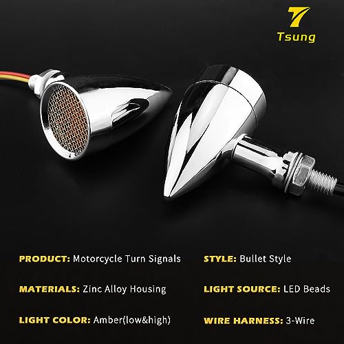 TSUNG Bullet LED Turn Signal Light Motorcycle Front Rear Indicator Small Blinker Universal for Cruiser Chopper Bobber Cafe Racer Street Bike (A-Chrome-Amber) - color: A-Chrome-Amber
