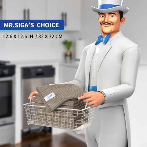 MR.SIGA Waffle Pattern Cleaning Cloths, Reusable Absorbent Microfiber Cleaning Towels, Ultra Soft Microfiber Kitchen Cleaning Rags, 6 Pack, Sandy Brown, 12.6 x 12.6 inch - color: Sandy Brown