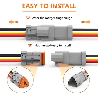 Deutsch DT 3 Pin Connector 5 Sets - 3 Way DT Automotive Waterproof Male Female Plug Wiring Harness for Car, Truck, Boats, LED Work Light, 16 AWG. (5 Sets 3 Pin, Grey) - size: 3-pin