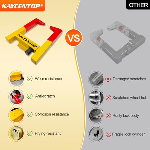 KAYCENTOP Universal Weel Lock Clamp, Wheel Chock Lock, Tire Lock Anti Theft Wheel Lock, Great Deterrent Bright Color, for Trailers SUV Boats Atvs Motorcycles Golf Cart, 3 Keys