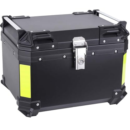 Motorcycle Top Case 57L Trunk Tail Box Bag Aluminum alloy handle with Leather Lining Anti-Theft with Lock & Back Cushion Waterproof Dustproof Easy Installation with Universal Bracket Black - color: Black（57L-Single Lock）