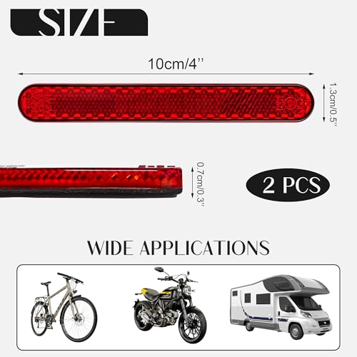 BlingKingdom 2 PCS Self-Adhesive Motorcycle Safety Reflectors High-Intensity Red License Plate Reflectors for Bicycle, Cars, Trucks, Trailer, Boat