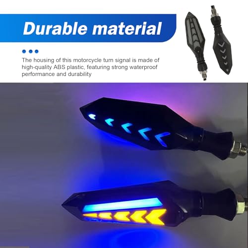 4 PCS Motorcycle Turn Indicator Lights, Arrow Shape Flowing Turn Signal LED with Daytime Running Lights, LED Double-sided Flowing Blinker, Cool Modified Accessories for Motocycle (Blue)