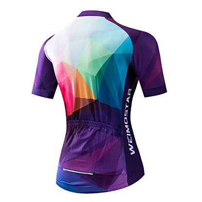 Women's Cycling Jersey Bike Shirts Short Sleeve Ladies Bicycle Clothing MTB Cycle Jacket - color: Purple, size: X-Large