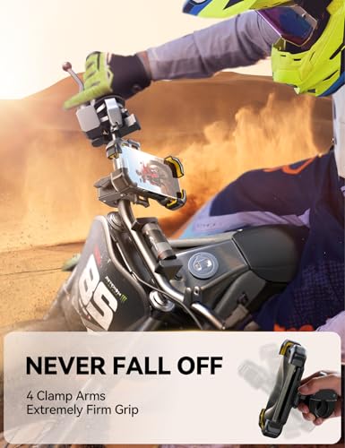 JOYROOM Motorcycle Phone Mount, [1s Auto Lock][100mph Military Anti-Shake] Bike Phone Holder for Bicycle, [10s Quick Install] Handlebar Phone Mount, Compatible with iPhone, Samsung, All Phone, Yellow - color: Yellow