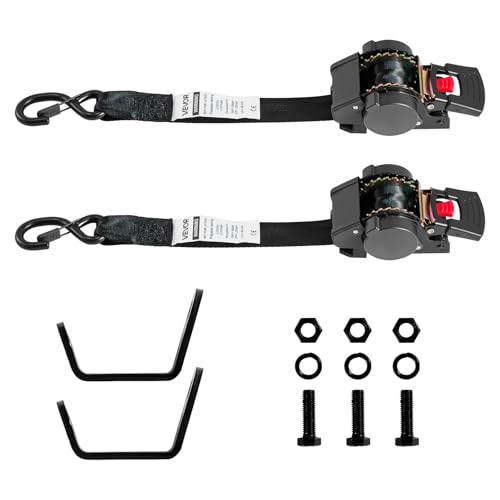 VEVOR Wheel Chock Tie-Down Kit, Fixed Trailer Tie Down Strap, Car Tie Down Kit with S-Hook, Break Strength 1649 lbs & Working Load 550 lbs Motorcycle System for Trailers, Boats, Snowmobiles - style: Fixed-Type with with S-Hook