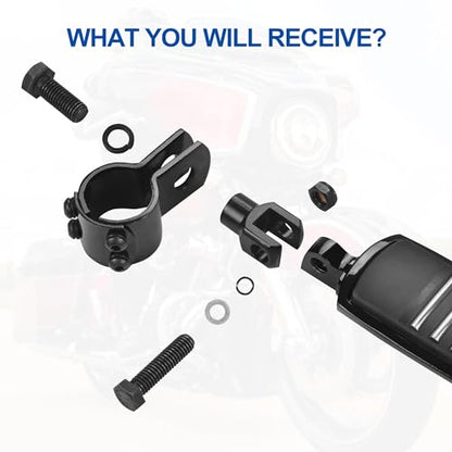Motorcycle Highway Pegs, Crash Bar Foot Pegs for Harley Touring Electra Street Glide Road King Sportster, Kawasaki, With 1"(25mm), 1 1/4"(32mm), 1 1/3"(34mm) Engine Guard Footrest - color: Streamliner Style - All Black
