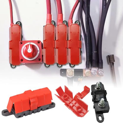 GLOSO Mega Fuse Holder with Cover M8 Stud 400 Amp Rating 4 Pack DMM - color: 4 Red Fuse Holder, size: Fuse Holder
