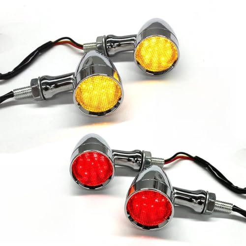 DREAMIZER 4pcs LED Motorcycle Amber Red Front Rear Brake Turn Signal Light Blinker Driving Tail Light Compatible With Sportster 883 Street bike Dirt bike Cruiser and chopper - color: Chrome
