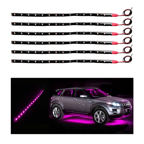 Dickno 6 PCS 15 LED Strip Underbody Light, 1Ft 12V Waterproof Car Led Interior Exterior Strip Light with 6 Inch Wire, Flexible Auto Light Strip Decoration for Car Motorcycle Truck Boat (Pink) - color: Pink
