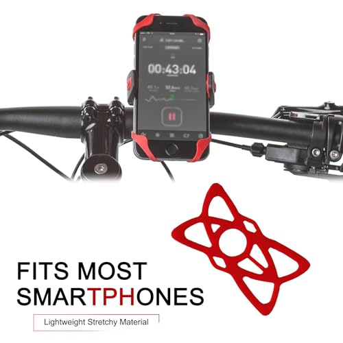 4 PCS Motorcycle Phone Mount Tether, Adjustable Fall Prevention Outdoor Phone Holder for Handlebar, Anti-Slip X-Shape Strap Mount Tether, Universal Holder Band for Motorcycle Bike (Red)