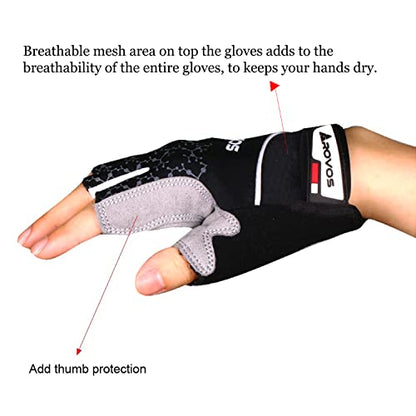Men & Women Cycling Gloves - 5mm Padded Half Finger Breathable Mountain & Road Biking Gloves - color: Black-b, size: Large