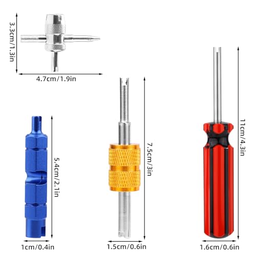4 Pcs Tire Valve Repair Tool Set, Dual & Single Head Valve Core Remover Wrench 4 Way Stem Puller Stem Core Wrench Remover Tool for All Standard Valves Cars Trucks Motorcycle