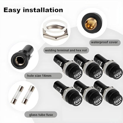 6pcs Panel Mounted Fuse Holder 6 * 30mm 10A 250VAC / 15A 125VAC Black Screw Cap Fuse Holder Equipped with 12pcs(6 * 10A + 6 * 15A) Fast Blowing Glass Tube fuses - style: wireless-6*30mm
