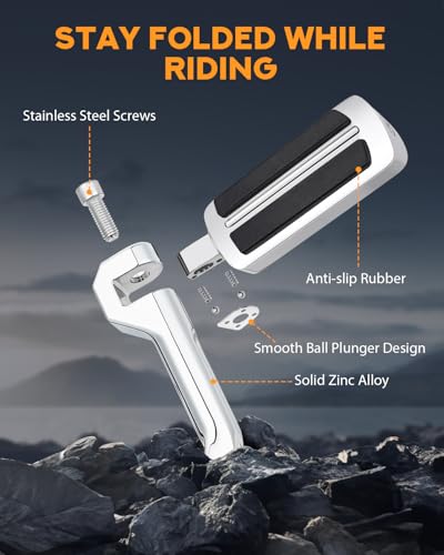 PBYMT Highway Pegs Long Angled 304 Stainless Steel, Highway Footpegs Footrest Fit For 1''&1.25''(25/32mm) Crash Bars Compatible with Harley Davidson Touring Chrome - color: Chrome, size: LONG