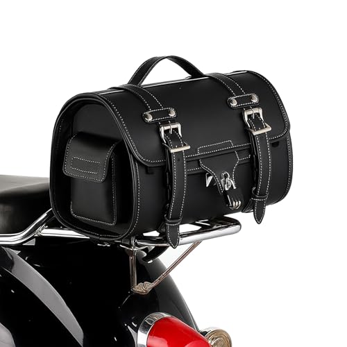 Motorcycle Tail Bag for Vespa Primavera 125/150 2015-2021 2022 2023 2024 2025 2026, Durable Motorcycle Trunk Vintage Tail Bag, Large Capacity Motorbike Bag Luggage Storage Backpack,A Black - color: A Black