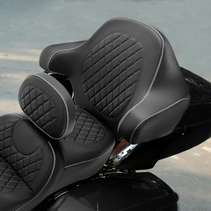 HR3 Wrap Around Backrest Pad for King Trunk Chopped Trunk Compatible with 2014-later Harley Touring Road King Road Glide Street Glide Electra Glide (Diamond White Stitches) - color: White Stitches
