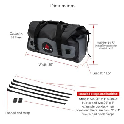 Tusk Dry Duffel Bag Medium 33L – Top Load Waterproof Gear Bag with Roll-Top Closure, Black/Grey
