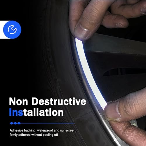 20 PCS Car Wheel Reflective Sticker, Waterproof Night Safety Warning Decal, Anti-Scratch Wheel Rim Eyebrow Stripe, Universal for Car SUV Motorcycle (Blue) - color: Blue