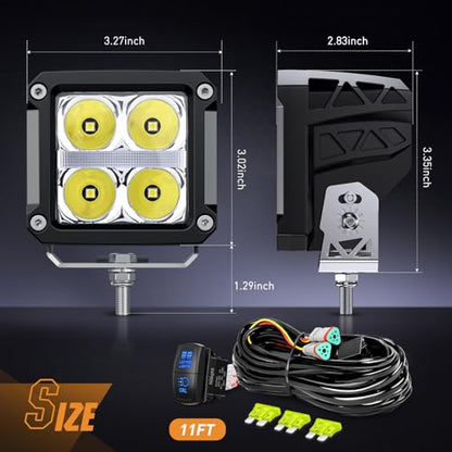 Nilight LED Pod Lights with Amber DRL 3.2 Inch Square 20W 2510LM Super Spot Beam w/ 16AWG Wiring Harness Kit Auxiliary Offroad Driving Ditch Light for Truck UTV ATV SUV 4x4 - color: 4LED Spot Pod w/ Amber DRL