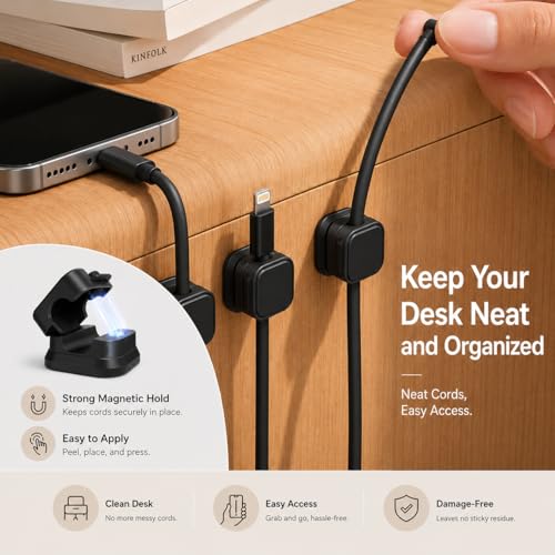 18-Pack Adhesive Cable Organizer Clips for Desk, Black | Strong acrylic adhesive, One-hand spring lock, Compact keycap design, Residue-free removal, Black & White options - color: Black