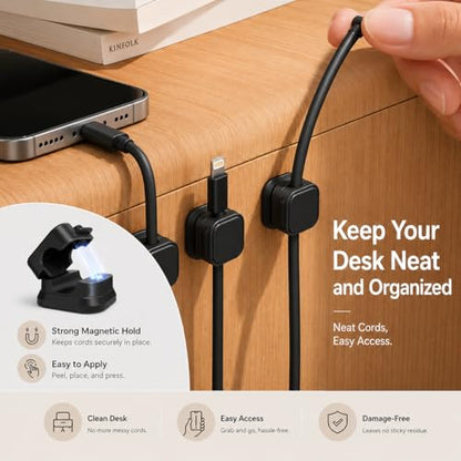 18-Pack Adhesive Cable Organizer Clips for Desk, Black | Strong acrylic adhesive, One-hand spring lock, Compact keycap design, Residue-free removal, Black & White options - color: Black