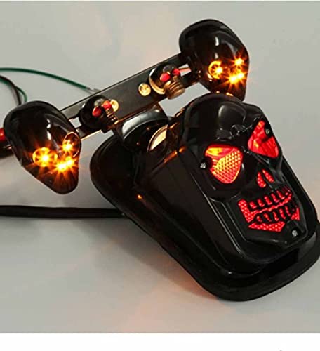 Motorcycle Skull Tail Light Integrated Turn Signal Skull Shape Black Casing Amber LED Brake Taillight Led Lights Fit for Har-ley - color: Black 4