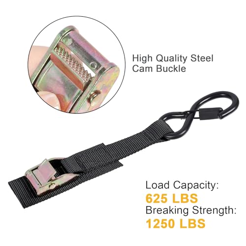 Ayaport Cam Buckle Tie Down Straps 12ft 1250lbs Break Strength 4 pcs Securing Straps with S Hooks for Motorcycle, Car, Truck, Dirt Bike - size: 1"x12'-4pcs