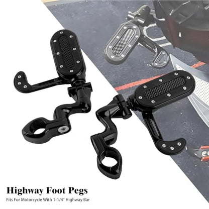 Motorcycle Highway Foot Pegs with Flip-out Heel Rests Fit for Harley Touring Road Glide Street Glide Road King Electra Glide Sportster, Highway 1.25" Engine Guard Foot Pegs Black - color: Black