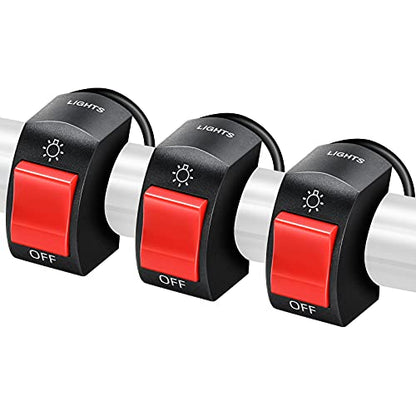 Frienda 3 Pieces Motorcycle Headlight Switch Handlebar Toggle Switch 7/8 Inch 22 mm 12v on Off Push Button for U5 U7 U2 Motorcycles Scooter Electromobile(Red) - color: Red