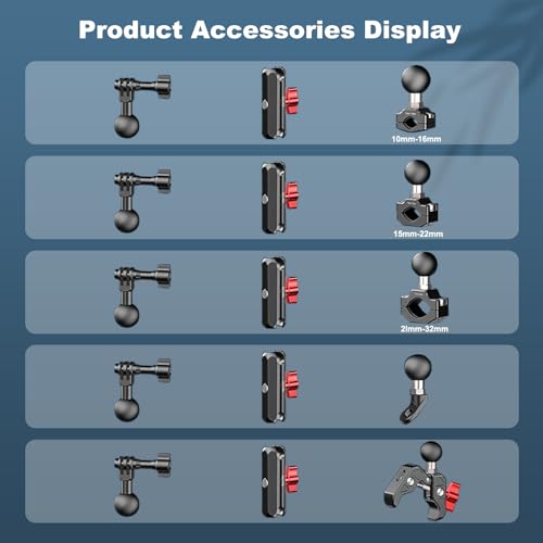 Camera Clamp Mount, Super Camera Mount Double Ball Head Magic Arm Adapter with U-Shaped for Motorcycle Handlebar Mounts & Aluminum Alloy Super Clamp for DSLR, 360° Rotating, 78002 - size: Medium(15-22mm)